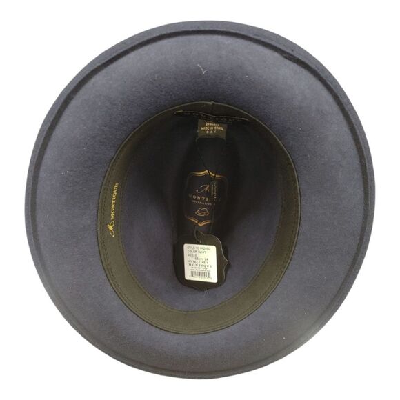 MEN'S MONTIQUE NAVY WOOL FELT HAT WITH MATCHING GROSGRAIN RIBBON FEDORA. H2480. - Picture 5 of 7